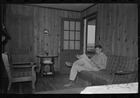 [Untitled photo, possibly related to: Farmer in home, Lake Dick Project, Arkansas] by Russell Lee