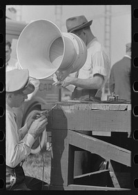 [Untitled photo, possibly related to: State commander of the American Legion with officials on platform, state fair, Donaldsonville, Louisiana] by Russell Lee