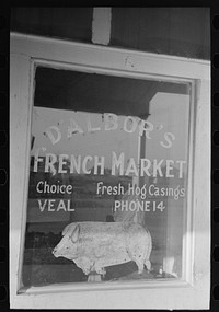 Window of meat market, New Iberia, Louisiana by Russell Lee