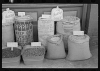 Seed displayed for sale, San Augustine, Texas by Russell Lee