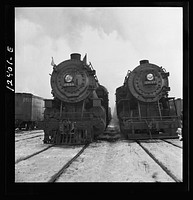 Chicago, Illinois. Locomotives in a Chicago and Northwestern Railroad departure yard about to leave for Clinton, Iowa. Sourced from the Library of Congress.