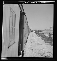 [Untitled photo, possibly related to: Freight train operations on the Chicago and Northwestern Railroad between Chicago and Clinton, Iowa. The train rounds a long curve on its way back from Clinton]. Sourced from the Library of Congress.