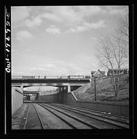 Kansas City, Missouri. Atchison, Topeka, and Santa Fe Railroad tracks, going through Kansas City. Sourced from the Library of Congress.