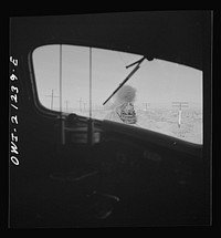 Dennison (vicinity), Arizona. On the Atchison, Topeka and Santa Fe Railroad between Winslow and Seligman, Arizona, passing an east-bound passenger train. Sourced from the Library of Congress.