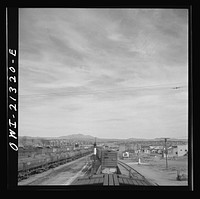 Ash Fork, Arizona. Pulling into the Atchison, Topeka and Santa Fe Railroad yard. Sourced from the Library of Congress.