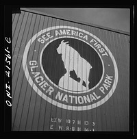 San Bernardino, California. [An emblem of Great Northern Railroad promoting Glacier National Park]. Sourced from the Library of Congress.