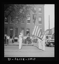 Baltimore, Maryland. Funeral of a merchant seaman. Pallbearers with flag-covered casket. Sourced from the Library of Congress.