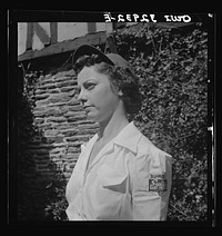 Bryn Mawr, Pennsylvania. Mrs. Helen Joyce, one of the many women now working for the Supplee-Wills-Jones Milk Company. She has one child and her husband is a seaman first class in the U.S. Navy. Sourced from the Library of Congress.