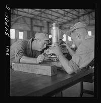 Warner Robins, Georgia. Air Service Command, Robins Field. Assembling the nose of a Pratt and Whitney engine. Sourced from the Library of Congress.