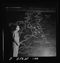 Warner Robins, Georgia. Air Service Command. Instructor taking part in discussions of Service Command problems at the Staff and Command School. Sourced from the Library of Congress.