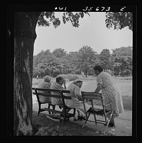[Untitled photo, possibly related to: Philadelphia, Pennsylvania. A group of women in the shade at Fairmont Park]. Sourced from the Library of Congress.