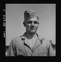 [Untitled photo, possibly related to: Myrtle Beach, South Carolina. Air Service Command. Private Herbert Lippe, airplane mechanic with the mobile unit. His home is at Miles, Texas, where he worked as a farm hand]. Sourced from the Library of Congress.