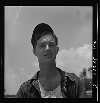 Myrtle Beach, South Carolina. Air Service Command. Staff Sergeant J. F. Duff, mechanic with mobile unit. He is married and his wife lives at 2015 East Orleans Street, Philadelphia, Pennsylvania. He formerly worked in a real estate office. Sourced from the Library of Congress.