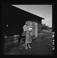 Migrant laborer's wife and child. She is thirty-two years old has had eleven children. See 51187-E. Belle Glade, Florida. Sourced from the Library of Congress.