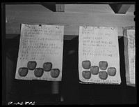 Charts at the apple packers school at the FSA (Farm Security Administration) farm family migratory labor camp. Yakima, Washington by Russell Lee