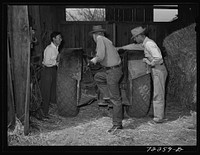 Los Angeles, California. The evacuation of Japanese-Americans from West coast areas under United States Army war emergency orders. White farmers inspecting farm machinery belonging to Japanese by Russell Lee