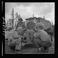 [Untitled photo, possibly related to: Malheur National Forest, Grant County, Oregon. Lumberjacks and a truckload of boys] by Russell Lee