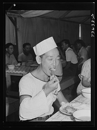 Nyssa, Oregon. FSA (Farm Security Administration) mobile camp. Cooperative mess hall of the Japanese-Americans by Russell Lee