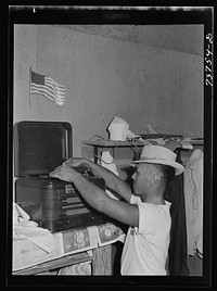 Twin Falls, Idaho. FSA (Farm Security Administration) farm workers' camp. Japanese farm worker who lives at the camp by Russell Lee