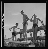 Rupert, Idaho. Schoolboys in swimming by Russell Lee