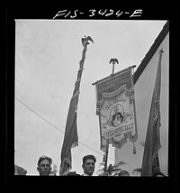 [Untitled photo, possibly related to: In front of the church during the Festival of the Holy Ghost, Portuguese-American celebration. Novato, California] by Russell Lee