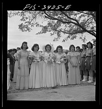 [Untitled photo, possibly related to: Queen and her maids at the Festival of the Holy Ghost, a Portuguese-American celebration. Novato, California] by Russell Lee