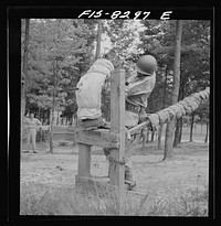 [Untitled photo, possibly related to: Fort Belvoir, Virginia. Sergeant George Camblair learning to use the bayonet]. Sourced from the Library of Congress.