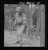 [Untitled photo, possibly related to: Fort Belvoir, Virginia. Sergeant George Camblair learning to use the bayonet]. Sourced from the Library of Congress.