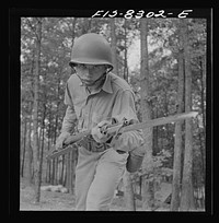 Fort Belvoir, Virginia. Sergeant George Camblair learning to use the bayonet. Sourced from the Library of Congress.