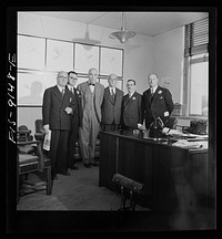 Washington, D.C. A group of Turkish journalists visiting Elmer Davis, director of the United States Office of War Information. Sourced from the Library of Congress.