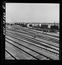 [Untitled photo, possibly related to: Chicago, Illinois. General view of the north classification yard at an Illinois Central Railroad yard]. Sourced from the Library of Congress.