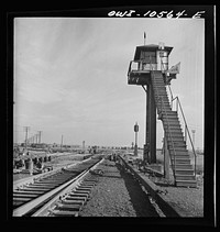 Chicago, Illinois. Retarder operator's tower at the north hump at an Illinois Central Railroad yard. Sourced from the Library of Congress.