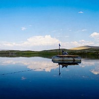 Waiting for the ferry in the late afternoon. Mongolia 