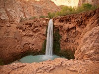 Mooney Falls, one of five Havasupai Falls deep in Arizona&rsquo;s Havasu Canyon, an offshoot of Grand Canyon National Park but on lands administered by the Havasupai Indian Tribe.