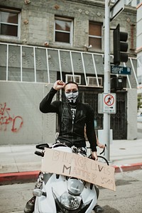 Masked man at the Black Lives Matter protests at Hollywood &amp; Vine. 2 JUN, 2020, LOS ANGELES, USA