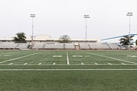 Empty stadium with green lawn 