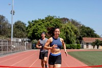 Man and woman runners competiong, athletic race competition 