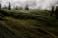 Free foggy mountain landscape image, public domain nature CC0 photo.