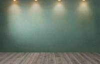 Green wall with a row of spotlights in an empty room