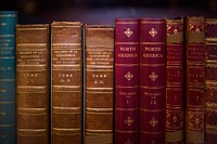 Free antique books on shelf photo, public domain CC0 image.