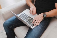 Man working from home on laptop, free public domain CC0 photo.