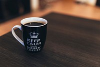 Free black coffee on wooden table photo, public domain beverage CC0 image.