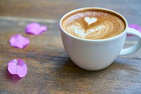 Free cappuccino coffee heart latte art photo, public domain beverage CC0 image.