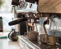 Free coffee machine and espresso cups photo, public domain drink CC0 image.