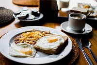 Free fried eggs toast breakfast image, public domain food CC0 photo.