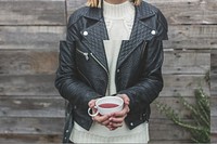 Free woman hands holding pink herbal tea cup photo, public domain beverage CC0 image.