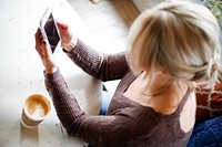 Free woman browsing smartphone photo, public domain lifestyle CC0 image.