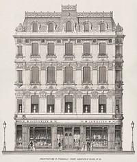 Vintage illustration of Architecture in Piccadilly published in 1870 by <a href="https://www.rawpixel.com/search/Arthur%20Cates?&amp;page=1">Arthur Cates</a> (1829-1901). Original from New York public library. Digitally enhanced by rawpixel.
