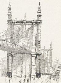 Antique illustration of the Brooklyn Bridge towers published in 1886 by Frank Leslie (1821-1880). Original from New York public library. Digitally enhanced by rawpixel.
