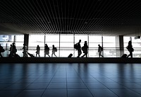 Free silhouette of people at airport terminal image, public domain people CC0 photo.